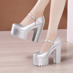 15cm Small Size 32-43 Fashion Red Silver White Wedding Shoes Women Pumps 2026 Fall Block High Heels Shoes Platform Model Partry