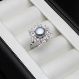 Real 925 Sterling Silver Ring With Pearls Woman,Trend Adjustable Natural Freshwater Pearl Ring Wife Mother Birthday Gift Black