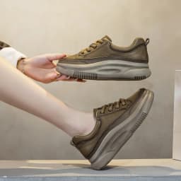 DRKANOL Fashion Women Thick Bottom Casual Sneakers Round Toe Genuine Cow Leather Chunky Platform Lace-Up Lightweight Shoes Lady
