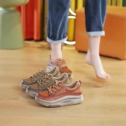 DRKANOL Fashion Women Thick Bottom Casual Sneakers Round Toe Genuine Cow Leather Chunky Platform Lace-Up Lightweight Shoes Lady