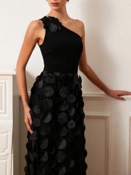 TWOTWINSTYLE Solid Patchwork Appliques Dresses For Women Diagonal Collar Sleeveless Backless High Waist Elegant Dress Female New