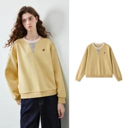 TOYOUTH Women's Fake Two Piece Sweatshirt 2026 Autumn New Arrival Preppy Sporty Striped Splicing Heart Embroidery Top