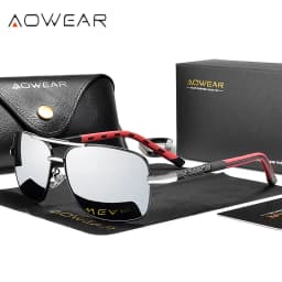 AOWEAR Luxury Square Sunglasses Men Polarized Retro Mirror Sun Glasses for Man Women Vintage Shades Eyewear with Case