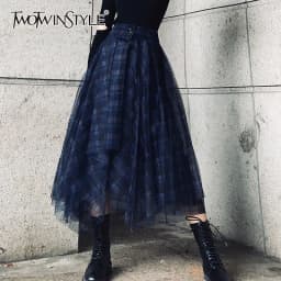 TWOTWINSTYLE Plaid Patchwork Mesh Women's Skirts High Waist Hit Color Elegant A Line Skirts Female 2020 Spring Fashion New