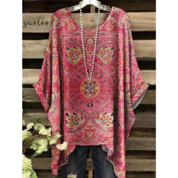 Woman Clothes Bohemian Floral Tunic Plus Size Women's Bohemian Floral Print Tunic T-Shirt Short Sleeve O-Neck Casual Clothings