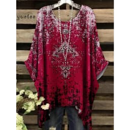 Woman Clothes Bohemian Floral Tunic Plus Size Women's Bohemian Floral Print Tunic T-Shirt Short Sleeve O-Neck Casual Clothings