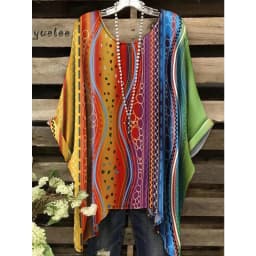 Woman Clothes Bohemian Floral Tunic Plus Size Women's Bohemian Floral Print Tunic T-Shirt Short Sleeve O-Neck Casual Clothings