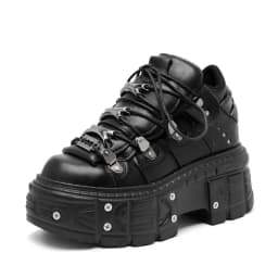 Punk Style Women Black Shoes Rock Metal Decor Lace-up Heel Height Platform Shoes Gothic Man Sneakers Women Ankle Boots 2025 New