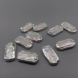 Wholesale 10 pcs White Rectangle Pearl Beads White Gold Plated Edge Beads