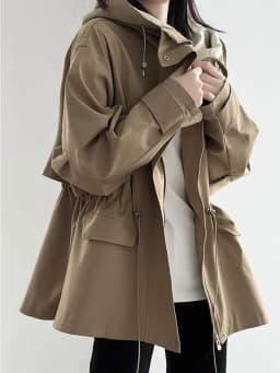 Cotton Khaki Hooded Trench Coat Women's Autumn And Winter New Short Coat Retro Casual Loose Top