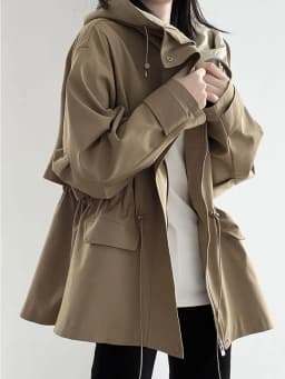 Cotton Khaki Hooded Trench Coat Women's Autumn And Winter New Short Coat Retro Casual Loose Top