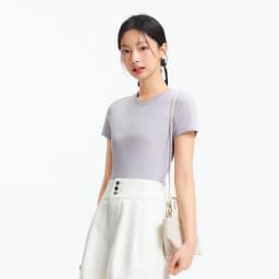 Semir Short Sleeve T-Shirt Women Cropped Embroidered Slim Fit Casual 2025 New Summer Basic Round Neck Shoulder Fit Top
