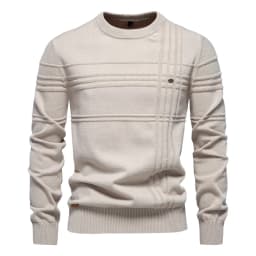 AIOPESON Mens Crewneck Pullover Sweater Knitted Cotton Stripped Quality Autumn Winter Warm Sweaters for Men