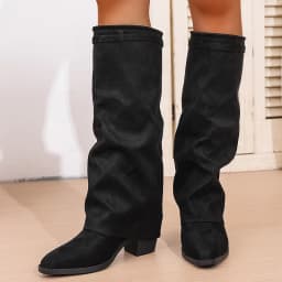 Fashion Slip On High Heeled Knee High Boots Women Autumn Winter High Tube Rider Boots Woman Pointed Toe Thick Heel Long Botas