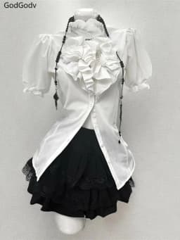 Spring Sweet Retro Elegant Woman 3 Piece Sets Preppy Style Black Vest + Bow Chic Blouse +High Waist Skirt Female Y2k Korea Style