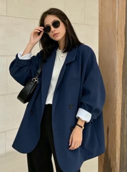 Women Loose Fit Blazer Notched Lapel Double Breasted Drop Shoulder Patch Pockets Casual Suit Jacket 2026 New Ladies Outerwear