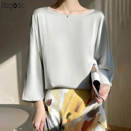 Summer Elegant O-neck Plus Size Silk Satin Blouse Female Shirts Office Ladies Loose Casual Top 3/4 Sleeve Tops for Women T Shirt