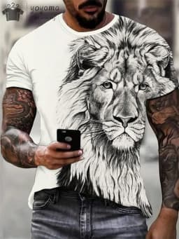 Summer Lion Print Men's Clothes T-shirt Male Short Sleeve Tee Men Lion Print Clothes Men Designer Clothes Men Oversized T-shirt