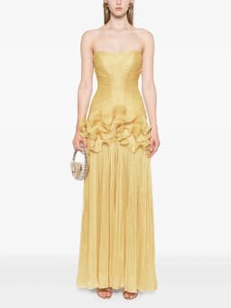 TWOTWINSTYLE Tempatement Patchwork Ruffle Slim Dress For Women Strapless High Waist Ruched Midi Elegant Dresses Female Fashion