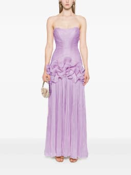 TWOTWINSTYLE Tempatement Patchwork Ruffle Slim Dress For Women Strapless High Waist Ruched Midi Elegant Dresses Female Fashion