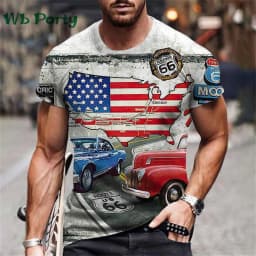 Vintage Men's T-shirt Route 66 Biker Print T-shirts for Man Gym Clothing Short Sleeve Tee Men T-shirts Mens Clothing O-Neck Tops