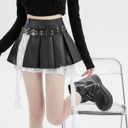 Women's Black Gothic Spliced Lace Edge A-line Mini Skirt Y2K Harajuku 2000s Style Academy Retro Cute Short Skirt Clothing 2024