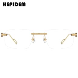 HEPIDEM Alloy Glasses Frame Men Luxury Famous Brand Design Retro Vintage Square Eyeglasses Rimless Spectacles Frameless Eyewear