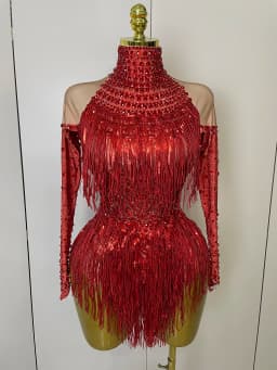 Women Sparkly Rhinestone Sequin Tassel Stretch Bodysuits 2025 New Arrival Birthday Party Nightclub Dj Stage Performance Costume
