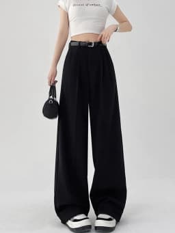 Botvotee Causal Suits Pants for Women Office Elegant Chic Wide Leg High Waisted Black Trousers with Belt Streetwear Y2k Fashion