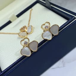 White Shell Flower Necklace Pave AAA Zirconia Happy Move Diamond Pandent Necklaces Set For Women Fine Jewelry