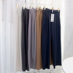 Pocketed suit pants with pleats, cool feeling, versatile wide-legged, long pants, casual, straight-cut, elastic waist