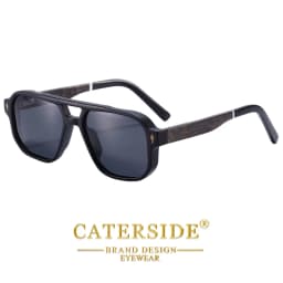CATERSIDE Men's Polarized Pilot Sunglasses UV400 Premium Tr Frame & Wood Temple Retro Square Sun Glasses for Driving Fishing