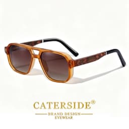 CATERSIDE Men's Polarized Pilot Sunglasses UV400 Premium Tr Frame & Wood Temple Retro Square Sun Glasses for Driving Fishing