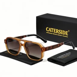 CATERSIDE Men's Polarized Pilot Sunglasses UV400 Premium Tr Frame & Wood Temple Retro Square Sun Glasses for Driving Fishing