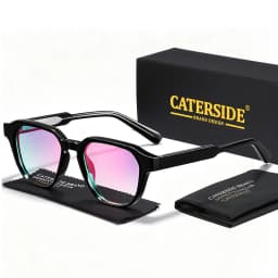 CATERSIDE Men Women Fashion Square Frame Sunglasses Daily Wear UV400 Protection Eyewear PC Frame Propionate Pin Legs Sun Glasses