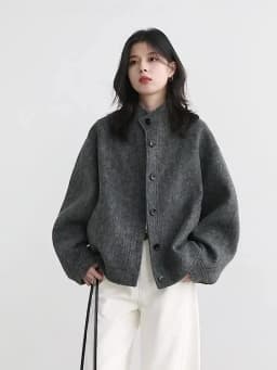 CHIC VEN Women Short Woolen Coat New Stand Up Twill Texture Single Breasted Ladies Jacket Retro Woman Outwear Autumn Winter 2025