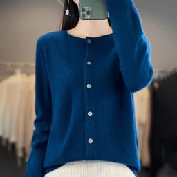 Women 100% Merino Wool Sweater Autumn Winter O-Neck First Line Seamless Cardigan Long Sleeve Clothing Cashmere Knitwear Tops