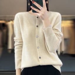 Women 100% Merino Wool Sweater Autumn Winter O-Neck First Line Seamless Cardigan Long Sleeve Clothing Cashmere Knitwear Tops