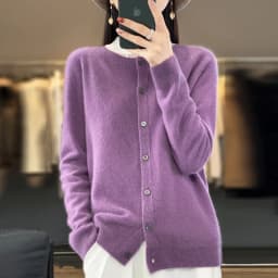 Women 100% Merino Wool Sweater Autumn Winter O-Neck First Line Seamless Cardigan Long Sleeve Clothing Cashmere Knitwear Tops