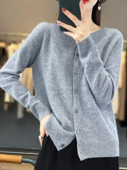Women 100% Merino Wool Sweater Autumn Winter O-Neck First Line Seamless Cardigan Long Sleeve Clothing Cashmere Knitwear Tops