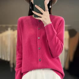 Women 100% Merino Wool Sweater Autumn Winter O-Neck First Line Seamless Cardigan Long Sleeve Clothing Cashmere Knitwear Tops