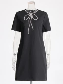 TWOTWINSTYLE Solid Patchwork Diamonds Elegant Dresses For Women Round Neck Short Sleeve High Waist Spliced Zipper Dress Female