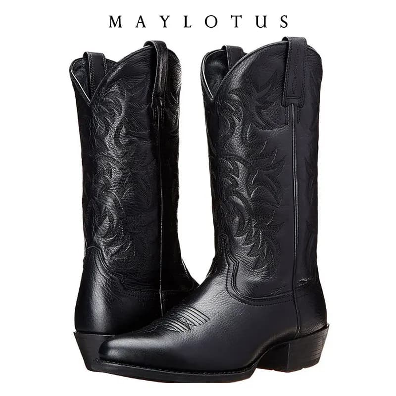 Mid-calf Western Boots Men Black Brown Cowboy Boots Handmade Leather Shoes New Punk Man Women Unisex Riding Boots