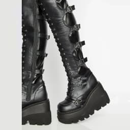 Punk Over-the-knee Boots Women Platform Heels Belt Buckle Boot Motorcycle Goth Shoe Thigh High Flat Boots Plus Size 42 43