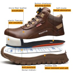 Rotating Button Indestructible Shoes Safety Boots Men Steel Toe Work Boots Waterproof Non-slip Puncture-Proof Protective Shoes