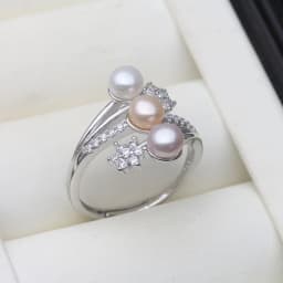 Real 925 Silver Pearl Rings Woman,Luxury White Natural Freshwater Adjustable Pearl Ring Wife Mother Birthday Gift Pink