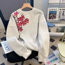 Autumn and Winter Round Neck Sweatshirt Cherry Blossom Print Loose Casual Long Sleeve Pullover