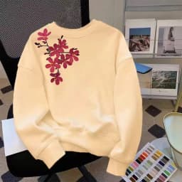 Autumn and Winter Round Neck Sweatshirt Cherry Blossom Print Loose Casual Long Sleeve Pullover