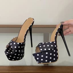 Liyke Sexy 16CM Super High Heels Slippers Women Summer Peep Toe Polka Dot Silk Platform Sandals Stiletto Woman Party Dress Shoes