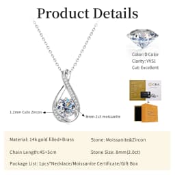 Lnngy 8MM 2.0CT Round Cut Moissanite Necklace 14K Gold Filled Infinity Pendant Necklace for Women Wedding Jewelry Gift
